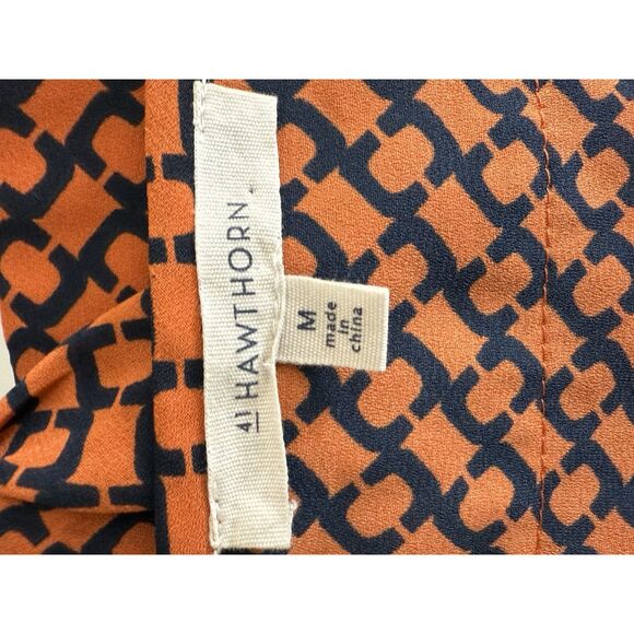 41 Hawthorn Stitch Fix Geometric Print Top Pintuck Pleat Studded Size M Orange - Picture 11 of 11